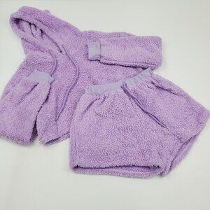Romwe Womens Purple Drawstring Teddy Hoodie & Drawstring Shorts Size S Soft